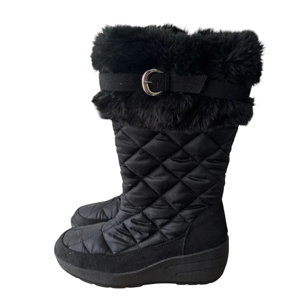 Canyon River Blues Womens Black Quilted Faux Fur Wedge Winter Boots Size 10M
